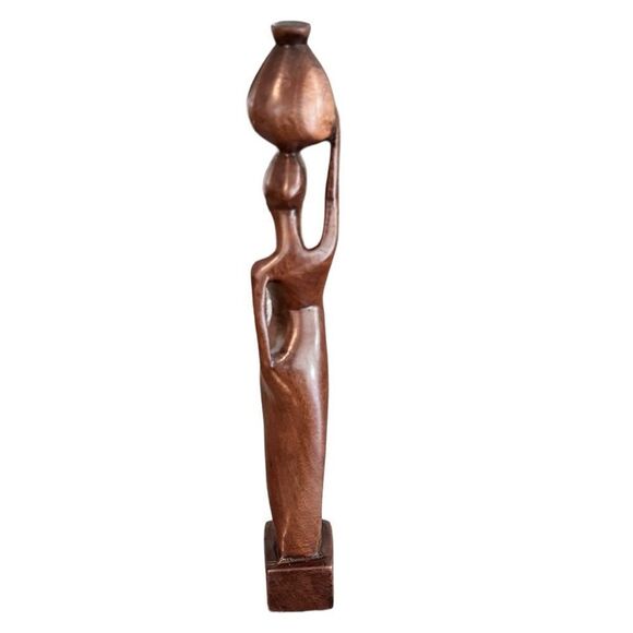 African Woman Decorative Brown Wooden Tabletop Lightweight Statue Sculpture. - Picture 3 of 8